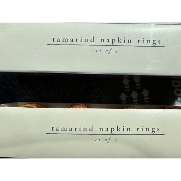 Pier 1~ 8 Handmade Barrel Raffia Tamarind Napkin Rings & 6 Coasters/14 pieces - Picture 7 of 16